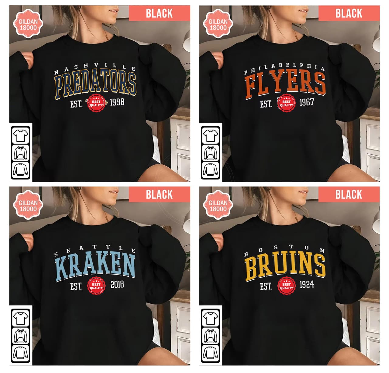Vintage Gildan Sweatshirt for All Hockey Teams, Perfect Hockey Fan Gift, Casual Cotton Wear – image 1, NHL Tee, Anaheim Ducks Tee, Boston Bruins Tee, Buffalo Sabres Tee, Calgary Flames Tee, Carolina Hurricanes Tee, Chicago Blackhawks Tee