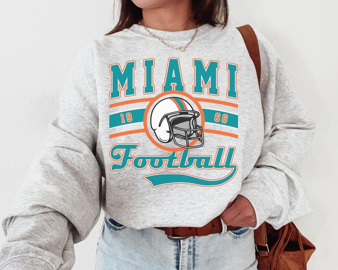 Vintage Miami Football Crewneck Graphic Sweatshirt Gift – image 1, Miami Dolphins Tee, miami dolphins merch, miami dolphins shirt, miami dolphins t shirt, t shirt miami dolphins, t shirt dolphins miami, dolphins miami shirt