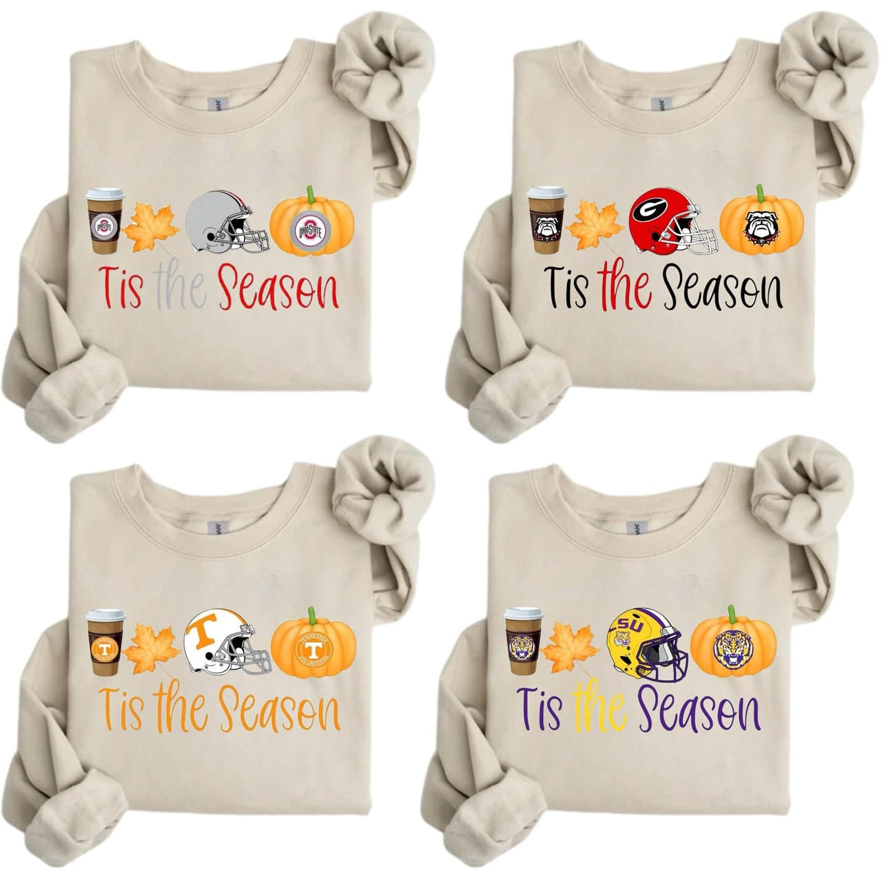 Vintage NCAA All Teams Football Sweatshirt | Halloween Tis The Season Crewneck – image 1, Vintage College Tee, NCAA T-Shirt, Alabama Crimson Tide tshirt, Ohio State Buckeyes tshirt, Texas Longhorns tshirt, Georgia Bulldogs tshirt, Michigan Wolverines tshirt