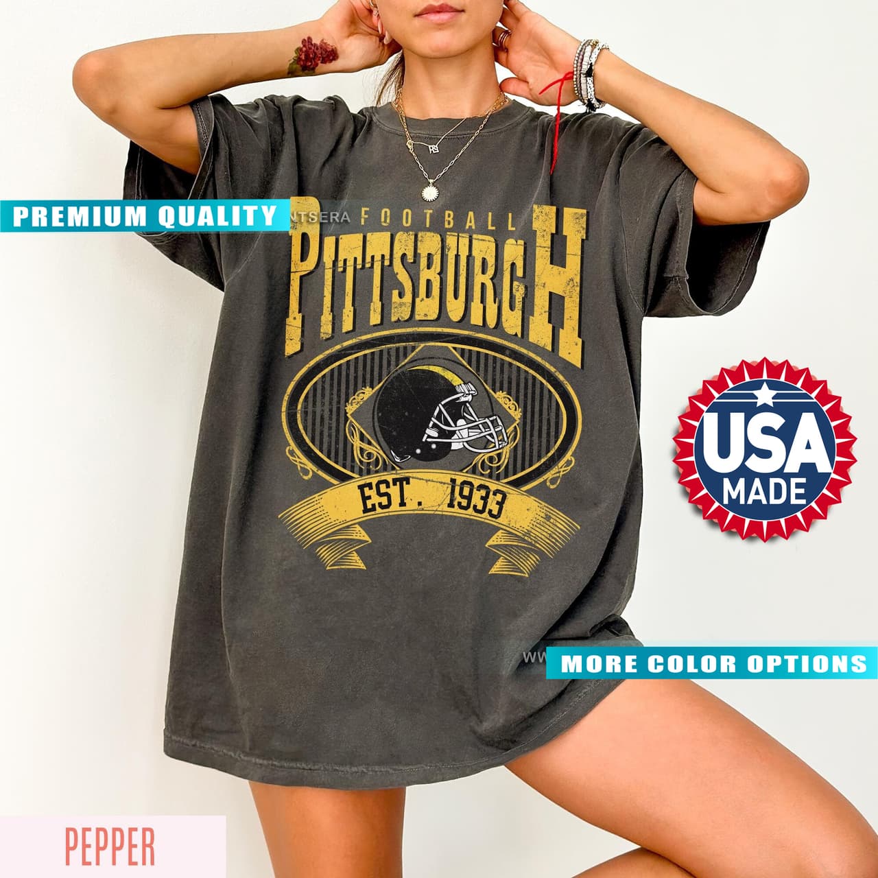 Camiseta y Sudadera Vintage Extragrande Unisex Pittsburgh Football – image 1, Pittsburgh Steelers Tee, pittsburgh steelers hooded sweatshirt, steelers shirts, steelers t shirt, pittsburgh steelers t shirts, pittsburgh steeler gear, steelers tee shirts