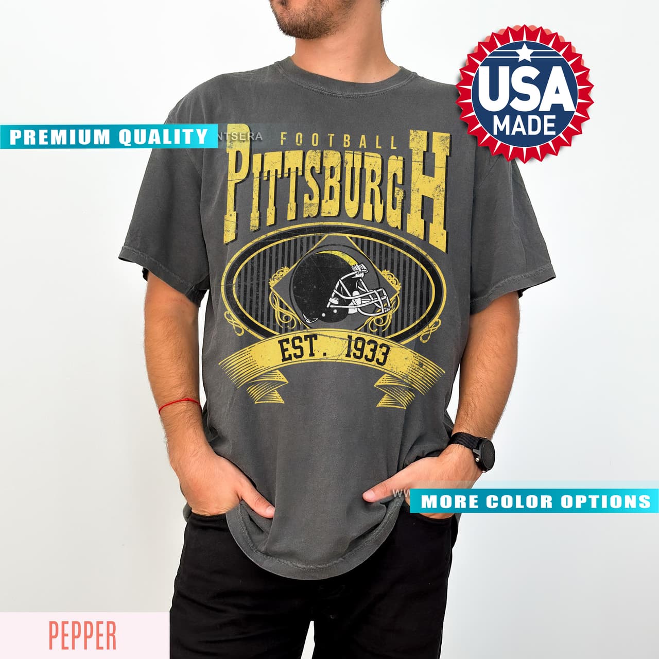Camiseta y Sudadera Vintage Extragrande Unisex Pittsburgh Football – image 2, Pittsburgh Steelers Tee, pittsburgh steelers hooded sweatshirt, steelers shirts, steelers t shirt, pittsburgh steelers t shirts, pittsburgh steeler gear, steelers tee shirts