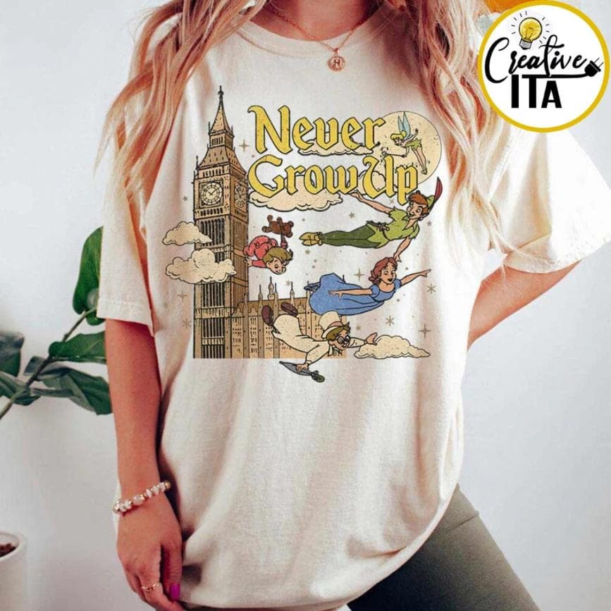 Vintage Peter Pan Never Grow Up Neverland Shirt | Family Vacation 2024 – image 3, Peter Pan Tee, Peter Pan Merch, Peter Pan Shirt, Peter Pan Sweatshirt, Peter Pan Hoodie, Peter Pan Clothes