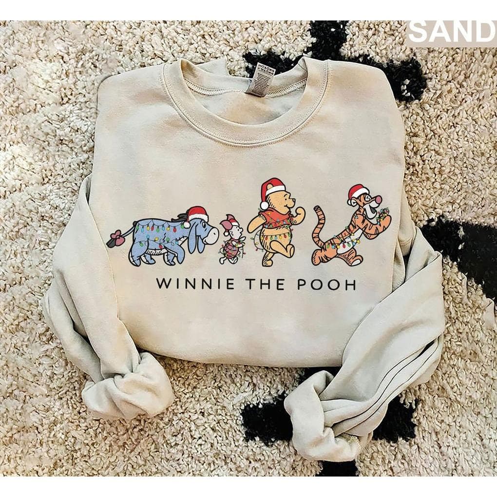 Vintage Retro Winnie Pooh Friends Christmas Sweatshirt – image 1, disney shirt, cameron boyce merch, disney shirts for women, disney tee shirts womens, womens disney tee, disney family shirts, disney t shirts family