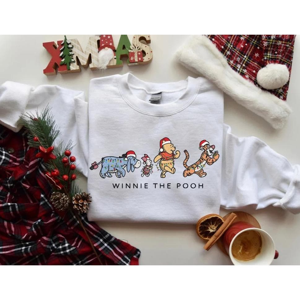 Vintage Retro Winnie Pooh Friends Christmas Sweatshirt – image 2, disney shirt, cameron boyce merch, disney shirts for women, disney tee shirts womens, womens disney tee, disney family shirts, disney t shirts family