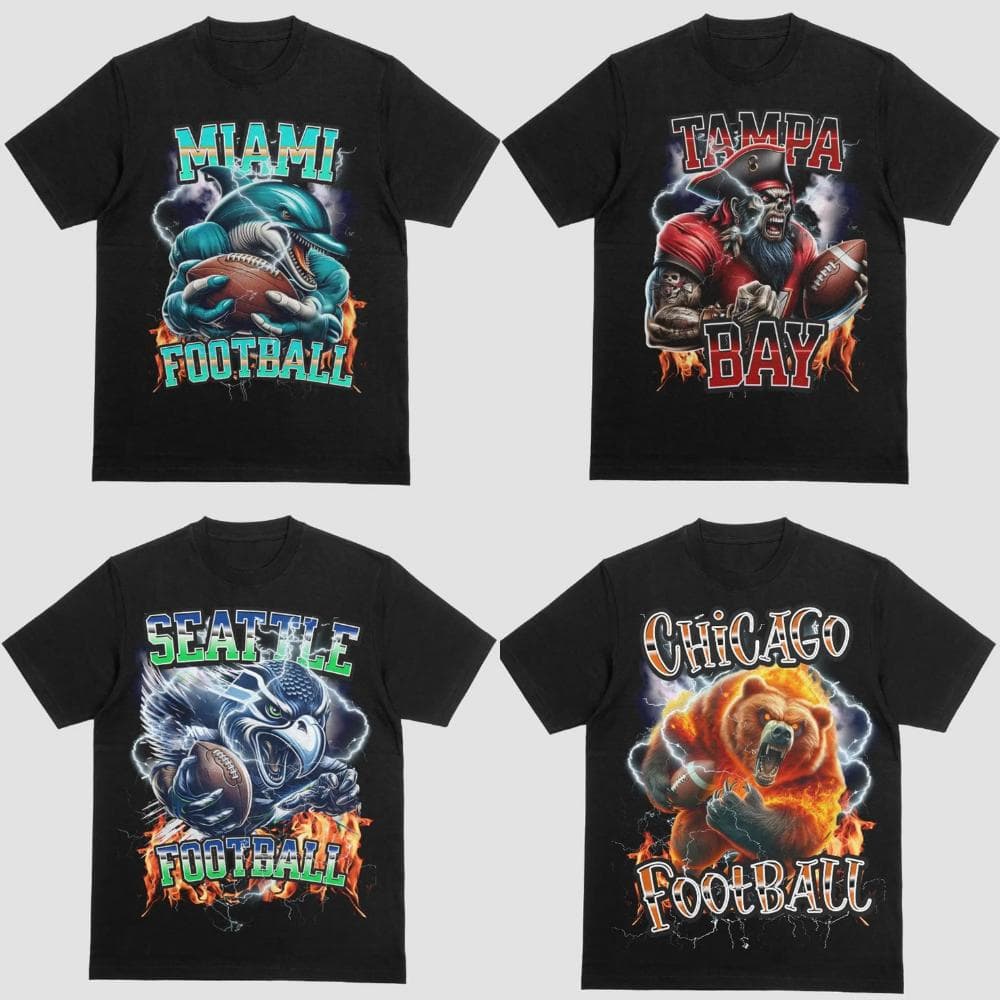 Vintage-Style All Team Football Graphic Tee, Unisex Cotton Sweater, Gift for Men and Women – image 1, NFL Tee, San Francisco 49ers Tee, Dallas Cowboys Tee, Detroit Lions Tee, Kansas City Chiefs Tee, Tampa Bay Buccaneers Tee, Arizona Cardinals Tee