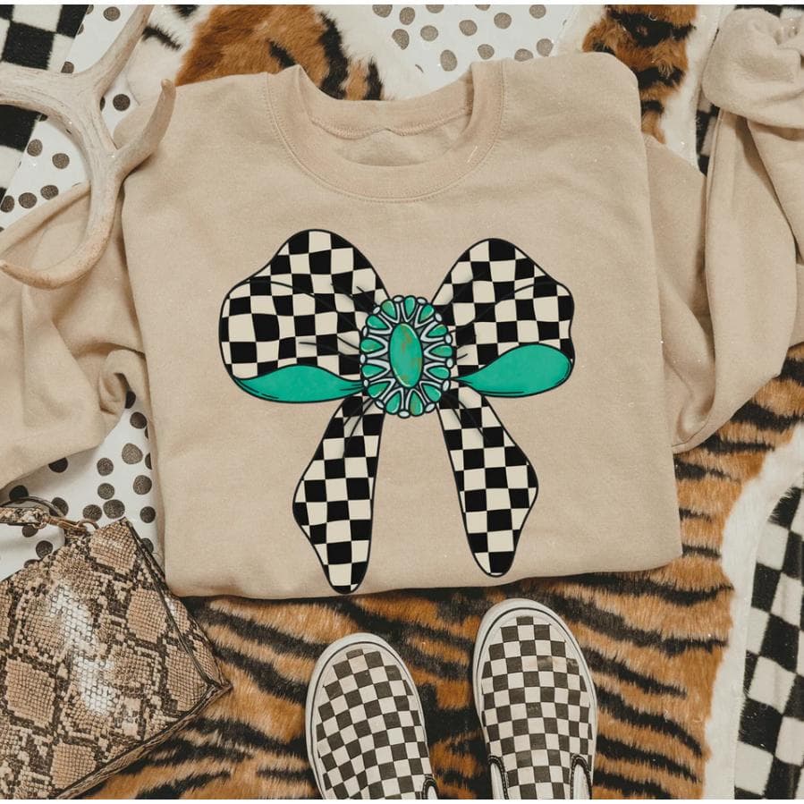 Western Checkered Turquoise Ribbon Women's Hoodie – image 1, Checkered Turquoise Ribbon Tee, Checkered Turquoise Ribbon Merch, Checkered Turquoise Ribbon Shirt, Checkered Turquoise Ribbon Sweatshirt, Checkered Turquoise Ribbon Hoodie, Checkered Turquoise Ribbon Clothes