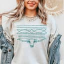 Western Cowgirl Tops: Boot Stitch Shirt & Long Horn Turquoise Sweatshirt 1 small thumbnail