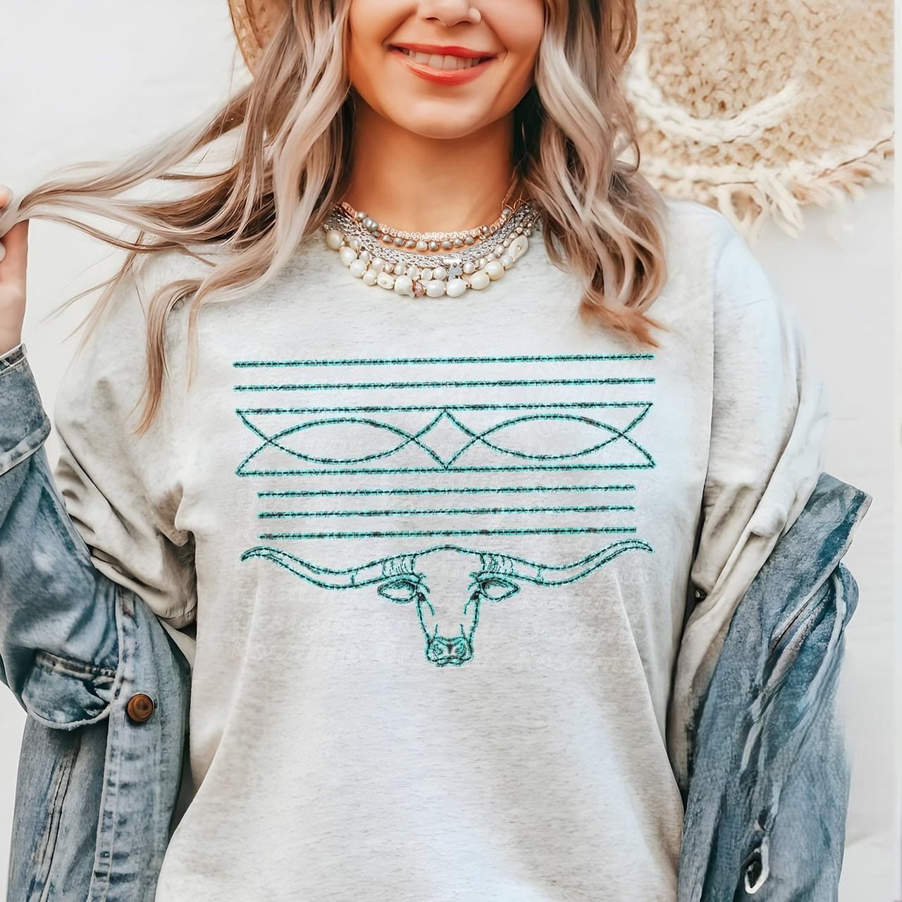 Western Cowgirl Tops: Boot Stitch Shirt & Long Horn Turquoise Sweatshirt – image 1, Western Cowgirl Tee, Western Cowgirl Merch, Western Cowgirl Shirt, Western Cowgirl Sweatshirt, Western Cowgirl Hoodie, Western Cowgirl Clothes