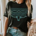Western Cowgirl Tops: Boot Stitch Shirt & Long Horn Turquoise Sweatshirt 2 small thumbnail