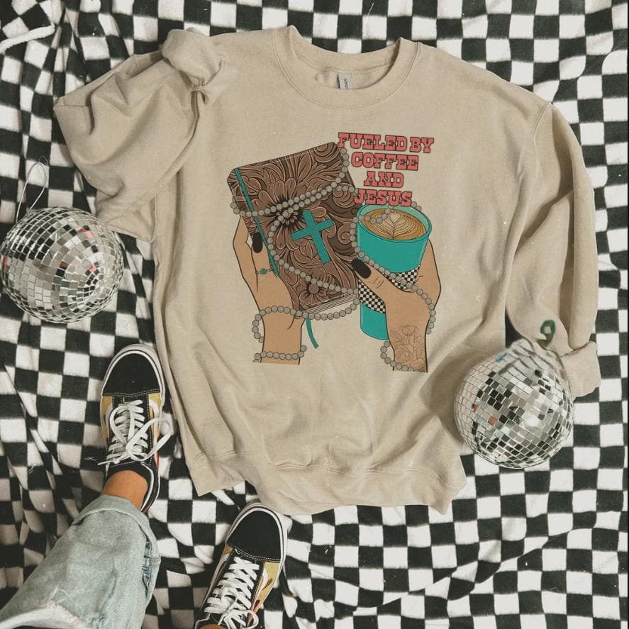 Western Fueled By Coffee & Jesus Sweatshirt | Women's Western Hoodies – image 1, Western Fueled Tee, Western Fueled Merch, Western Fueled Shirt, Western Fueled Sweatshirt, Western Fueled Hoodie, Western Fueled Clothes