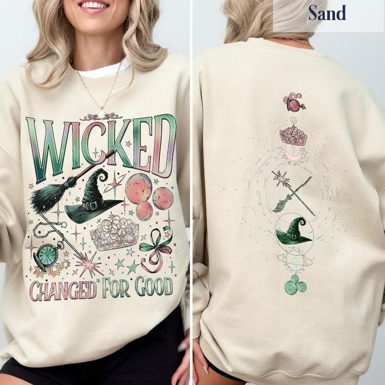Wicked Musical Movie 2-Sided Hoodie - Pink & Green Witch Fan Gift – image 1, Wicked Glinda Elphaba Tee, Wicked Glinda Elphaba Shirt, Wicked Glinda Elphaba Sweatshirt, Wicked Glinda Elphaba Hoodie, Wicked Tee, Wicked Shirt, Wicked Sweatshirt