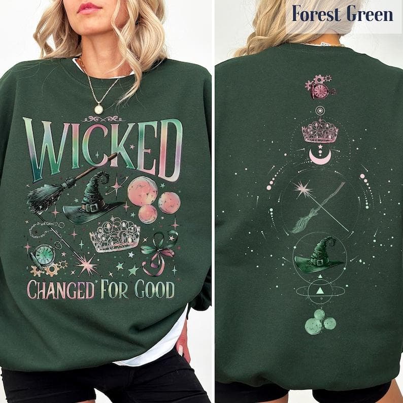 Wicked Musical Movie 2-Sided Hoodie - Pink & Green Witch Fan Gift – image 2, Wicked Glinda Elphaba Tee, Wicked Glinda Elphaba Shirt, Wicked Glinda Elphaba Sweatshirt, Wicked Glinda Elphaba Hoodie, Wicked Tee, Wicked Shirt, Wicked Sweatshirt