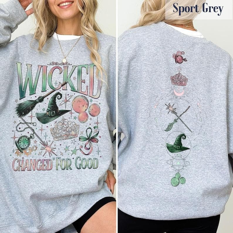 Wicked Musical Movie 2-Sided Hoodie - Pink & Green Witch Fan Gift – image 4, Wicked Glinda Elphaba Tee, Wicked Glinda Elphaba Shirt, Wicked Glinda Elphaba Sweatshirt, Wicked Glinda Elphaba Hoodie, Wicked Tee, Wicked Shirt, Wicked Sweatshirt