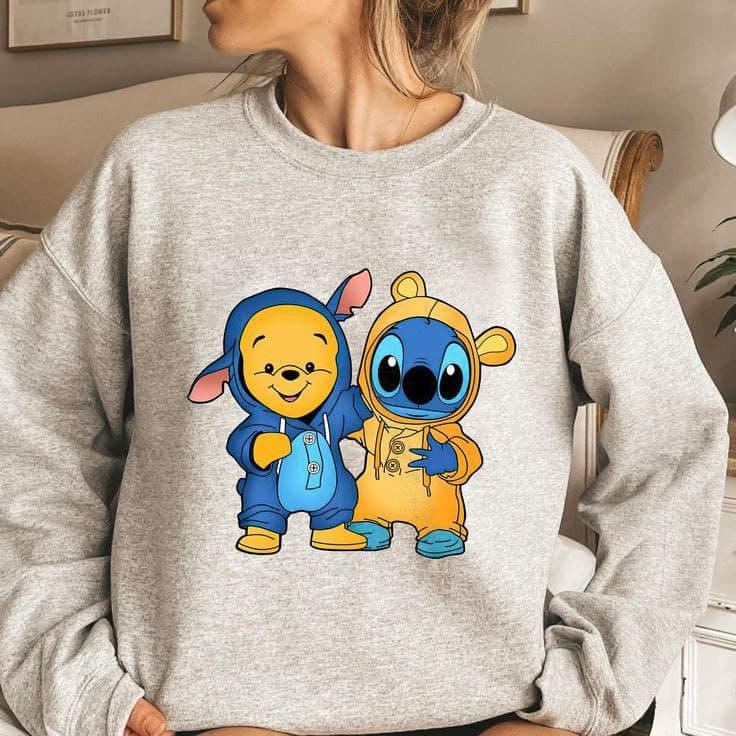 Wiinnie The Pooh Best Friends And Stiiitchh Fan Sweatshirt, Cartoon Charcter Tee, Vacation Unisex Shirt – image 1, Pooh Tee, disney shirt, cameron boyce merch, disney shirts for women, disney tee shirts womens, womens disney tee, disney family shirts