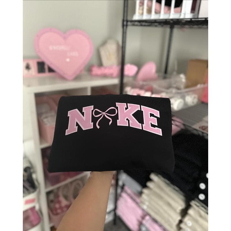 Women's Pink Bow Pullover Sweater - Loose Fit, Medium-Heavy Fabric – image 1, Pink Bow Tee, Pink Bow Merch, Pink Bow Shirt, Pink Bow Sweatshirt, Pink Bow Hoodie, Pink Bow Clothes