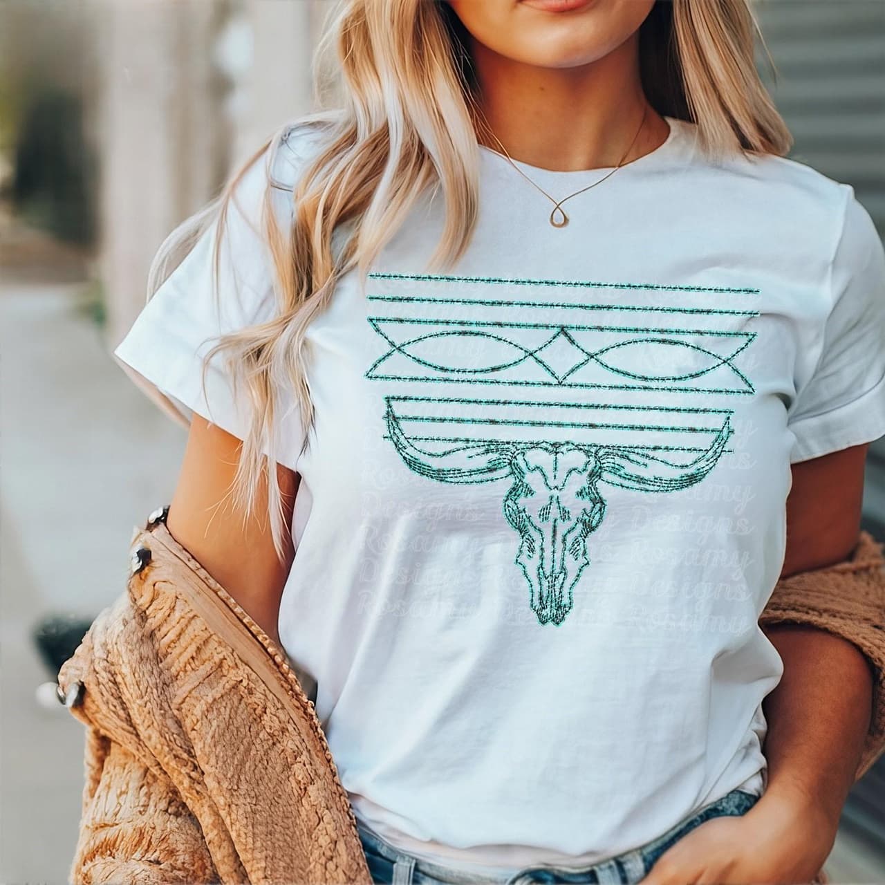 Women's Western Boot Stitch & Bull Skull Turquoise Sweatshirt, Cowgirl Gift – image 1, Boot Stitch Tee, Boot Stitch Merch, Boot Stitch Shirt, Boot Stitch Sweatshirt, Boot Stitch Hoodie, Boot Stitch Clothes