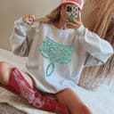 Women's Western Style Turquoise Boot Stitch Cowgirl Shirt, Sweatshirt tops for women, Cowgirl Rodeo, Gift for Her western outfits women, western clothing stuff country girl clothes 2 small thumbnail