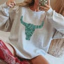 Women's Western Style Turquoise Long Horn, Cowgirl shirt, Sweatshirt, Hoodie JPO3C 1 small thumbnail
