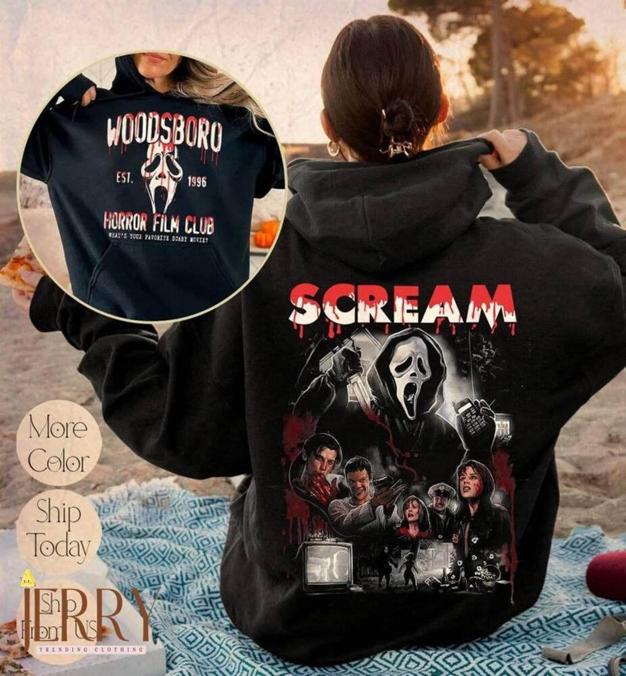 Woodsboro HR Film Club Ghostface Scream 2-Sided Sweatshirt & Hoodie – image 1, Ghostface Scream Tee, Ghostface Scream Merch, Ghostface Scream Shirt, Ghostface Scream Sweatshirt, Ghostface Scream Hoodie, Ghostface Scream Clothes