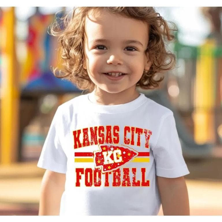 Youth KC Football Distressed Vintage Shirt - Game Day Fan Gift – image 1, Kansas City Chiefs Tee, kansas chiefs merch, travis kelce shirt, travis kelce tshirt, kansas city chiefs sweatshirt, chiefs sweatshirts, kc chiefs sweatshirts